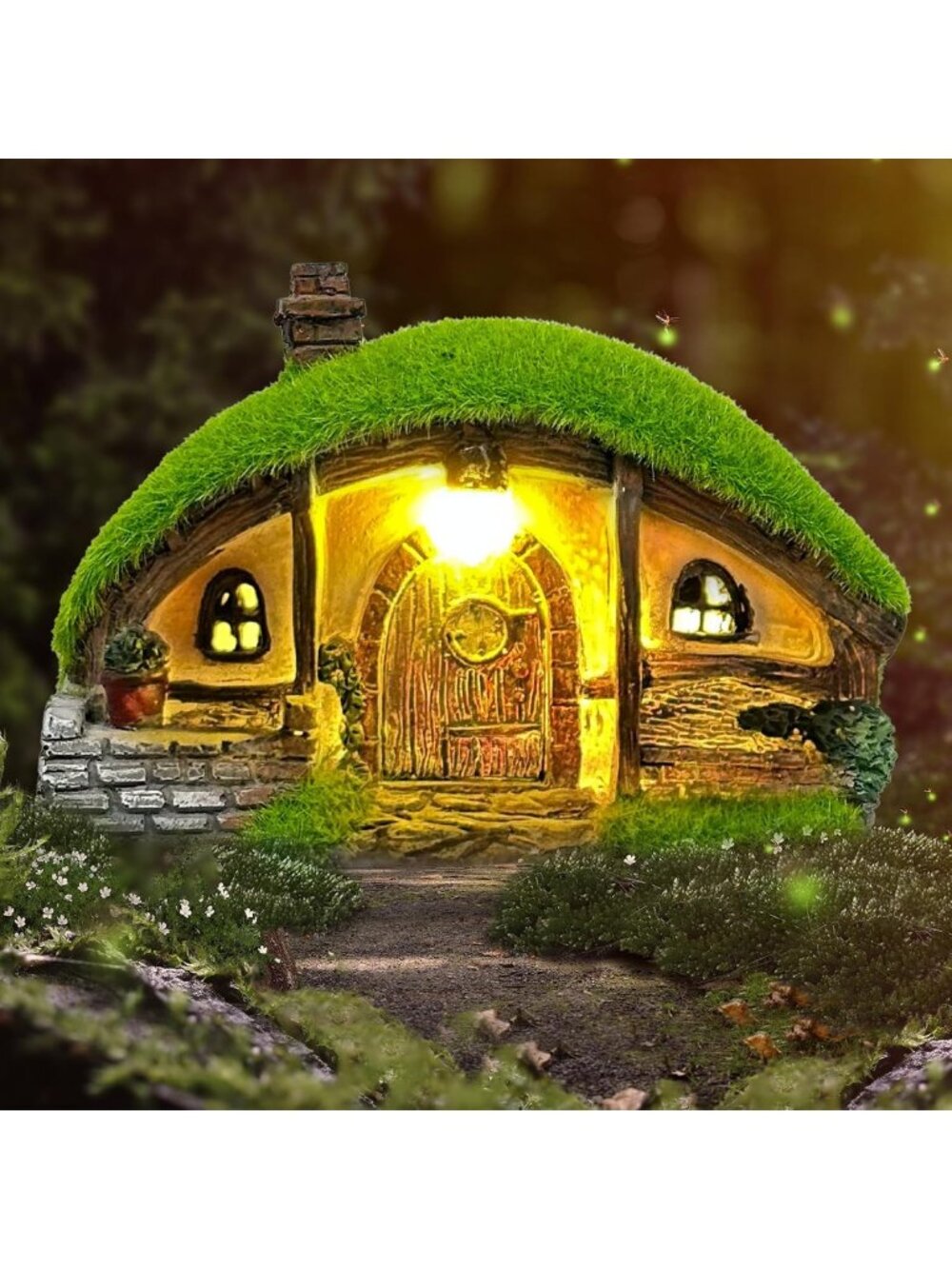 Solar Garden Statue & Fairy House - Outdoor Resin Figurine with Lights, Yard